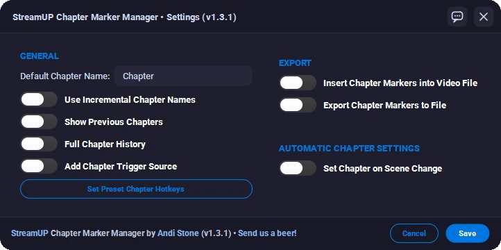 The Chapter Marker Manager settings window