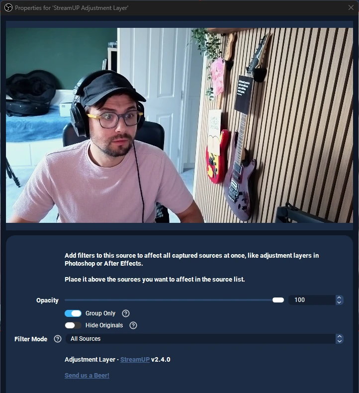 The Adjustment Layer properties window