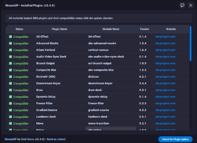 The Installed Plugins window listing every loaded plugin and its compatibility