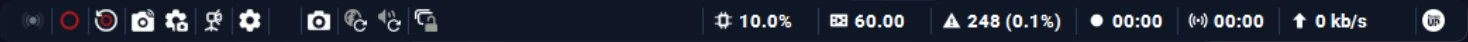 The StreamUP toolbar with buttons on the left and status readouts on the right